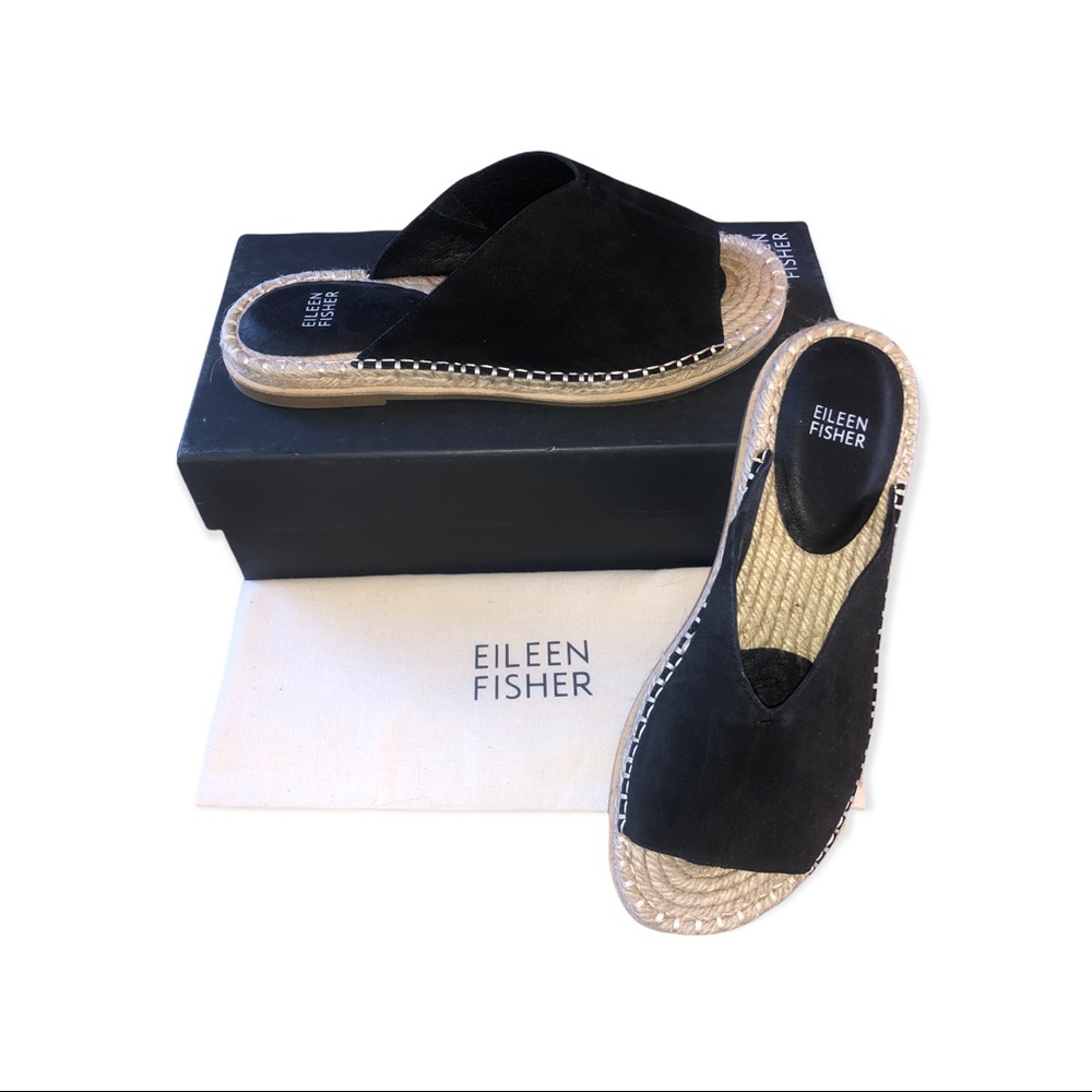 🌟NIB🌟 Eileen Fisher Milly Tumbled Nubuck Black Espadrille Black Sandals